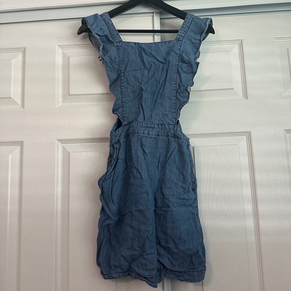 skies are blue denim overall dress